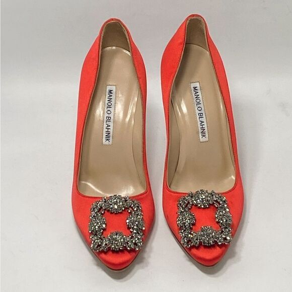 Manolo Blahnik Hangisi 105MM Embellished Satin Pumps size 35.5 - Picture 4 of 15